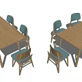 Wooden Dining Table Set With Light Blue Chairs And Matching Wooden Frames