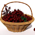 Ripe Juicy Cherries in Wicker Basket with Two Cherries Beside