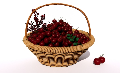 Modern Cherry Fruit Bamboo Basket Ornaments Combination Fruit Basket Bamboo Basket 3d model