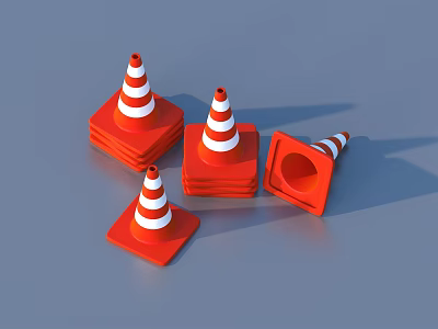 Red Traffic Cones With Orange And White Stripes Stacked And Single As Daily Living Supplies 3d model