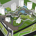 Modern Residential Building Complex With Landscaped Gardens Water Features And Pedestrian Paths