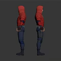 Two Characters In Red Hoodies Blue Pants Black Boots With Tool Bags Front Back Views