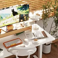 Modern Home Office Workspace With White Standing Desk Ergonomic Chair Monitor Laptop And Green Plants