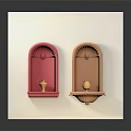 Decorative Wall Niches With Red And Orange Designs Golden Vessels Mounted On White Wall