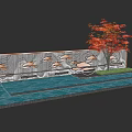 Decorative Garden Wall With Copper Fish Patterns And Red Maple Tree By Water 3d model