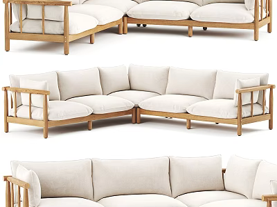 Modern Modular Sectional Sofa With Wooden Frame And Light Colored Cushions 3d model