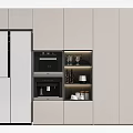 Sleek Modern Kitchen Cabinet Design With Light Beige Finish Integrated Appliances And Open Storage