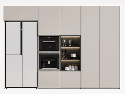 Sleek Modern Kitchen Cabinet Design With Light Beige Finish Integrated Appliances And Open Storage 3d model