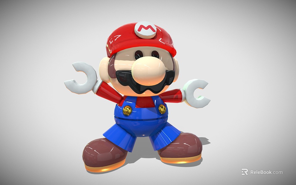 Mario Doll With Red Hat White M Blue Overalls Brown Shoes Holding Wrenches 3d model 