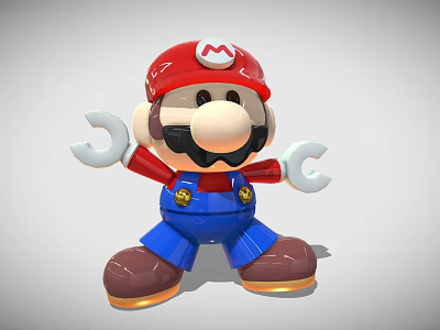 Mario Doll With Red Hat White M Blue Overalls Brown Shoes Holding Wrenches 3d model
