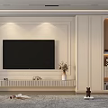 Modern TV Background Wall Interior With White Built-in Design Cabinet Decorations Vase And Stylish Rug
