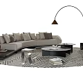 Modern Light Gray L Sofa with Cushions and Glass Top Coffee Table Set on Rug