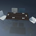 Modern Dark Wood Dining Table With Multi Colored Chairs And White Coasters 3d model