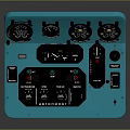 Detailed Blue Control Panel With Multiple Gauges Knobs And Functional Buttons