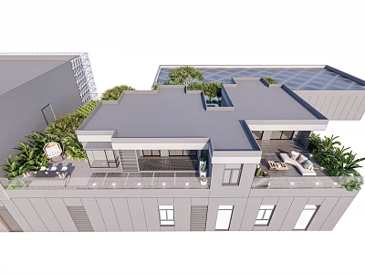 Modern Roof Garden Design With Lush Greenery Outdoor Seating Contemporary Building And Glass Features 3d model