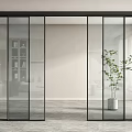Modern Glass Sliding Door With Black Frame For Contemporary Home Interior