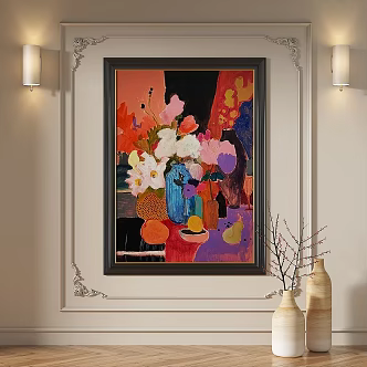 French Retro Oil Painting Modern Light Luxury Abstract Decorative Painting 3d model