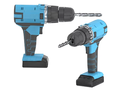 Blue Industrial Electric Drills With Ergonomic Handles And Battery Bases 3d model