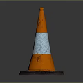 Orange Traffic Cone With Reflective Stripe And Black Base On Gray Background 3d model