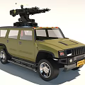 Olive Green Military Utility Vehicle With Roof Mounted Weapon And Off Road Tires