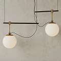 Modern Two White Globe Pendant Lights With Black Metal Bar Hanging Against Gray Wall