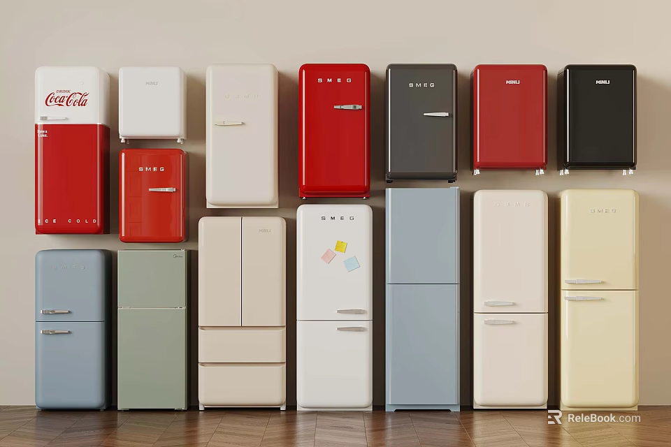 Vintage Refrigerators Collection Featuring Multiple Colors And Retro Designs 3d model 