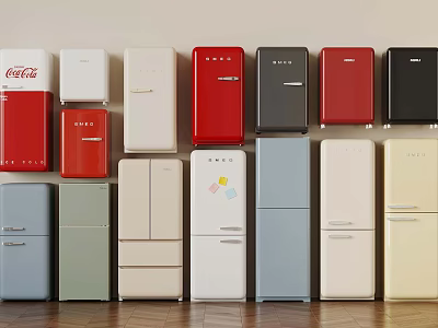 Vintage Refrigerators Collection Featuring Multiple Colors And Retro Designs 3d model