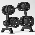 Black Dumbbell Rack With Stacked Weight Plates And Multiple Dumbbells For Fitness Gym Equipment