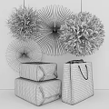 Colorful Decorative Ornament Set With Purple Blue Pink Paper Pom Poms Fans Wrapped Boxes Shopping Bags