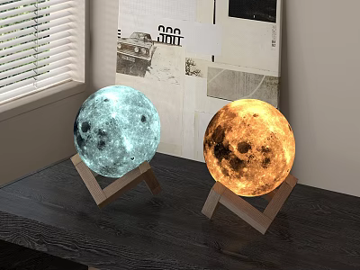 Modern Moon Shaped Table Lamp with Wooden Stand and Two Colors for Room Decor 3d model