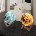 Modern Moon Shaped Table Lamp with Wooden Stand and Two Colors for Room Decor