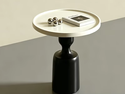 Modern Round Side Table With White Top Black Base Metal Balls And Book 3d model