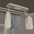 Ceiling Mounted Clothes Hanger With LED Light Hanging Clothes In Indoor Room With Blinds Window