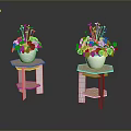 Green Leafy Plants With White Flowers On Hexagonal Wooden And White Stands