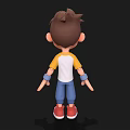 Cartoon Boy With Brown Hair Big Eyes Yellow Sleeved White T-shirt Blue Pants Red Shoes