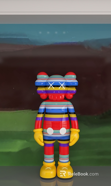 Colorful Cartoon Character Sculpture With Striped Body Crossed Eyes And Round White Details 3d model 