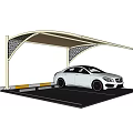 Modern Carport Canopy With Support Pillars And White Car In Parking Space