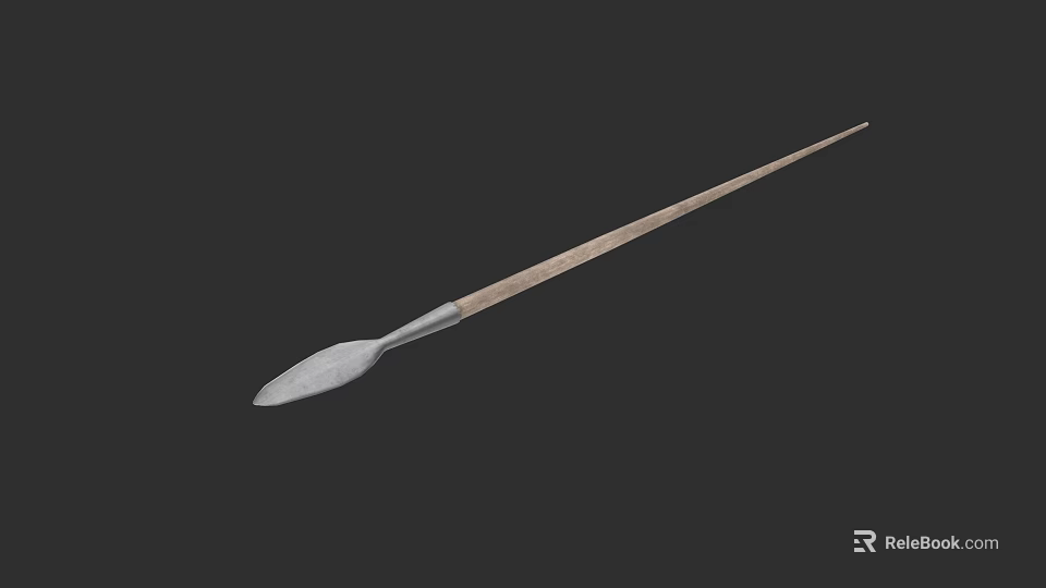 Traditional Weapon With Long Wooden Shaft And Metal Spearhead Design 3d model 