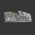 Wood And Stone Natural Decorative Structure With Mossy Texture And Small Flowers On Base