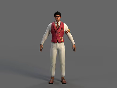 Game Movie Character in Red Vest White Shirt White Pants and Glasses 3d model