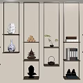Traditional Chinese Wooden Bogu Shelves With Antique Vases Figurines Tea Sets And Books