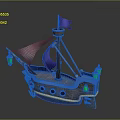 Decorative Wooden Water Vessel With Purple Flag Blue Sail And Lanterns