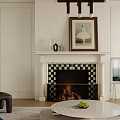 Elegant Modern Living And Dining Room Interior With Blue Sofa Round Coffee Table Red Painting