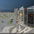 Vibrant Commercial Street Featuring Modern Buildings Billboards Pedestrians And Night Lights