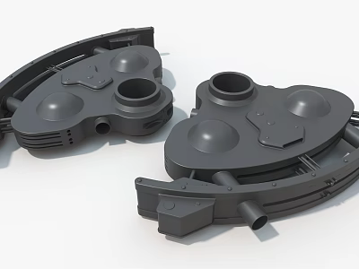 Two Black Industrial Equipment Mechanical Components With Circular Holes And Structural Design 3d model