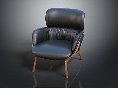 Comfortable Black Leather Armchair With High Backrest And Sturdy Wooden Legs 3d model