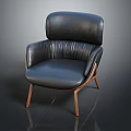 Comfortable Black Leather Armchair With High Backrest And Sturdy Wooden Legs