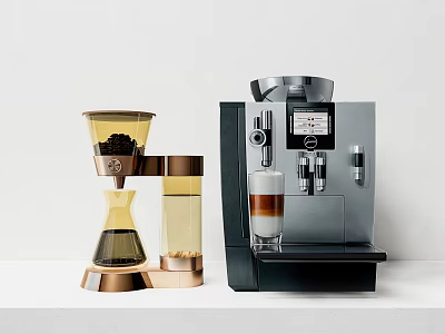 Stylish Kitchen Coffee Appliances With Glass Gold Drip Maker And Automatic Espresso Machine 3d model