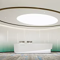Modern Lobby Reception Area With White Curved Desk Green Gradient Walls And Circular Ceiling Light
