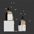 Household Coffee Supplies Display With Paper Bags Cups And Scattered Beans On White Cubes